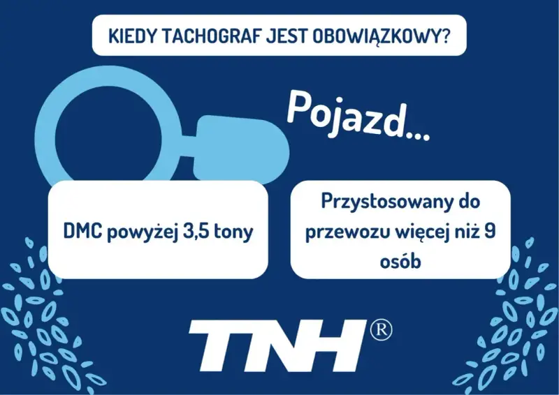 Kiedy pojazd specjalny musi mieć tachograf? Gdy DMC przekracza 3,5 tony lub przewozi więcej niż 9 osób.
